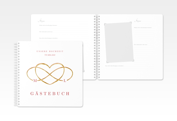 Gästebuch Hochzeit Infinity Ringbindung rot gold