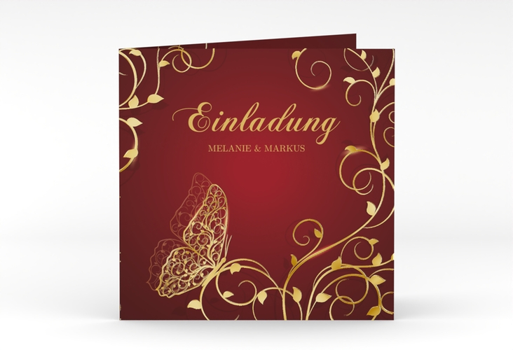 Hochzeitseinladung Eternity quadr. Klappkarte rot gold