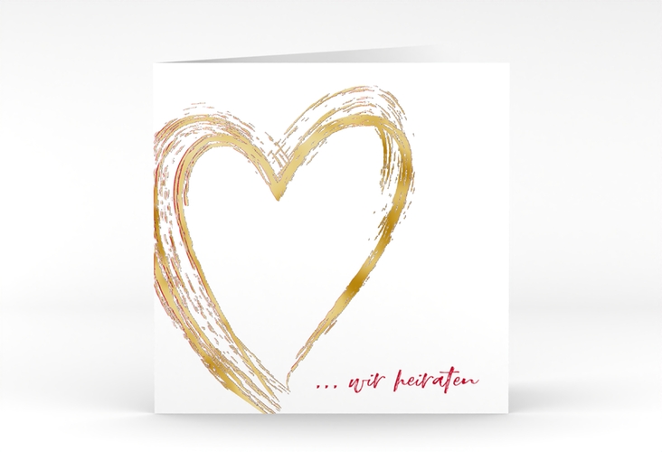 Hochzeitseinladung Liebe quadr. Klappkarte rot gold