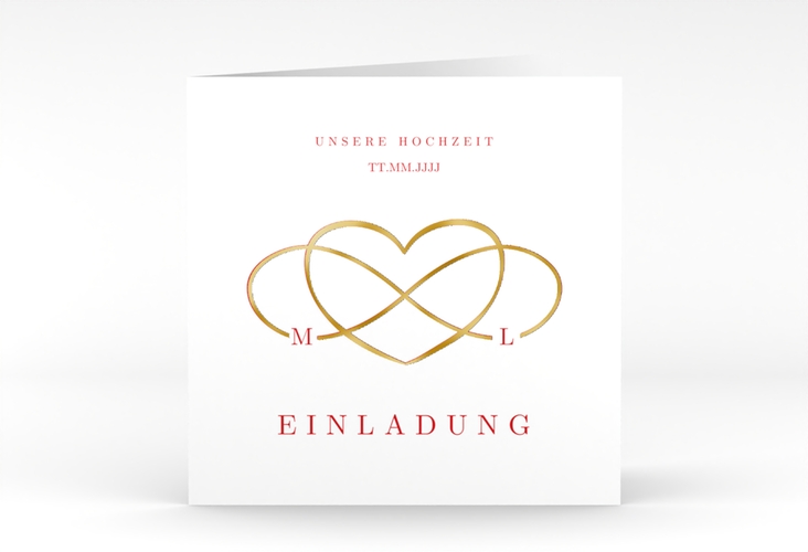 Hochzeitseinladung Infinity quadr. Klappkarte rot gold