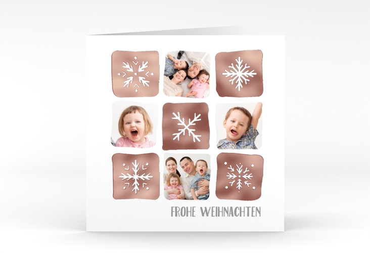 Weihnachtskarte Snowflakes quadr. Klappkarte rot rosegold