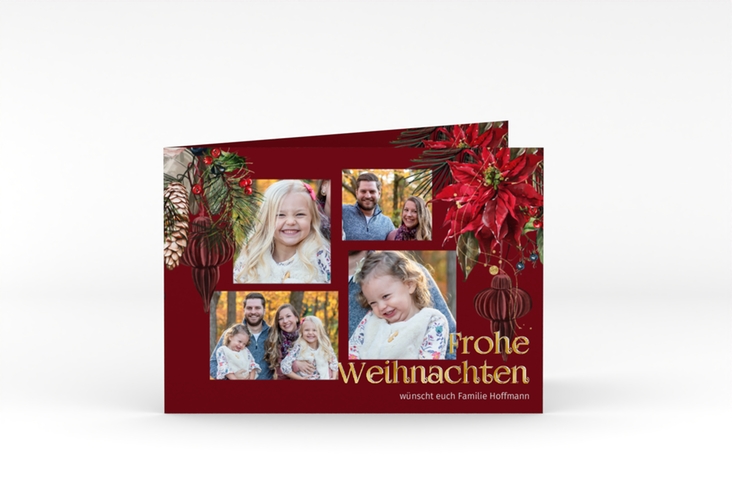 Weihnachtskarte Weihnachtsstern A6 Klappkarte quer rot gold