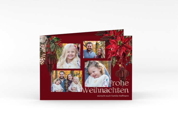 Weihnachtskarte Weihnachtsstern A6 Klappkarte quer rot rosegold