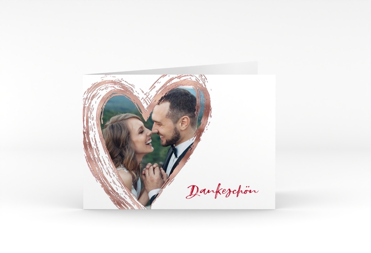 Danksagung Hochzeit Liebe A6 Klappkarte quer rot rosegold