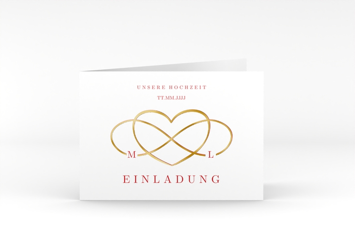 Hochzeitseinladung Infinity A6 Klappkarte quer rot gold