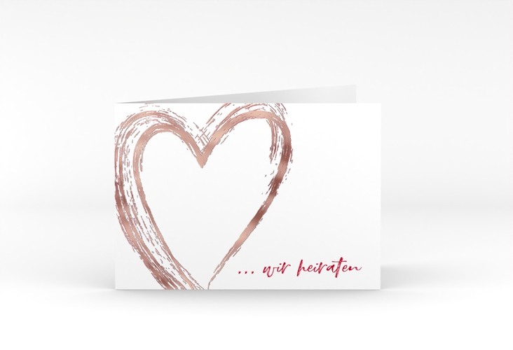 Hochzeitseinladung Liebe A6 Klappkarte quer rot rosegold