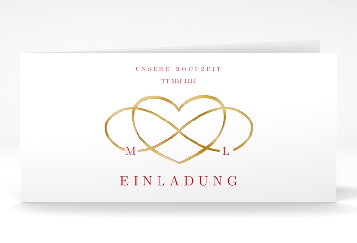 Hochzeitseinladung Infinity lange Klappkarte quer rot gold