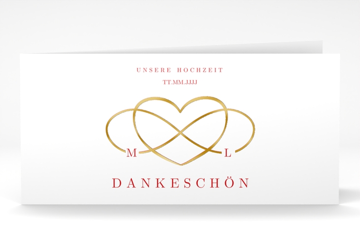 Dankeskarte Hochzeit Infinity lange Klappkarte quer rot gold