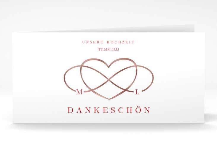 Dankeskarte Hochzeit Infinity lange Klappkarte quer rot rosegold