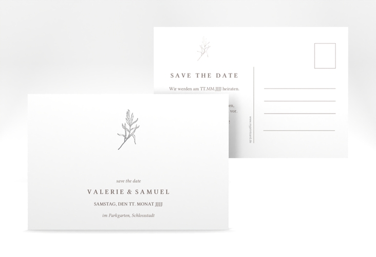 Save the Date-Postkarte Ivy A6 Postkarte silber minimalistisch mit kleiner botanischer Illustration