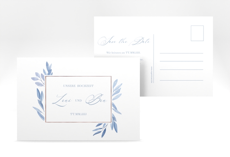 Save the Date-Postkarte Classicblue A6 Postkarte rosegold