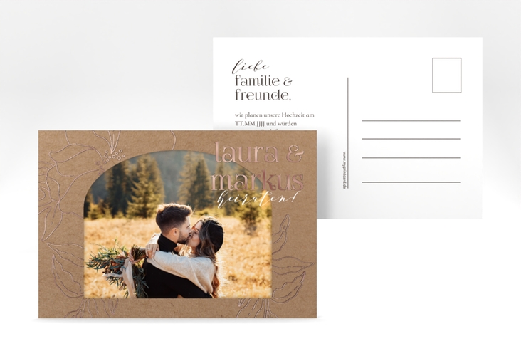 Save the Date-Postkarte Alpenblume A6 Postkarte rosegold