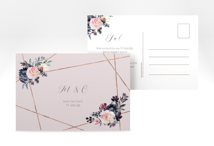 Save the Date-Postkarte Azalie A6 Postkarte rosegold