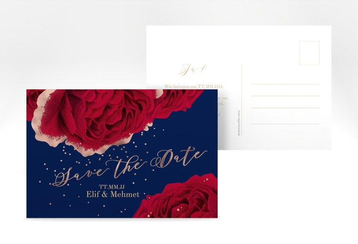 Save the Date-Postkarte Cherie A6 Postkarte rosegold