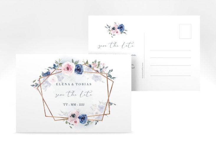 Save the Date-Postkarte Dustyblue A6 Postkarte rosegold