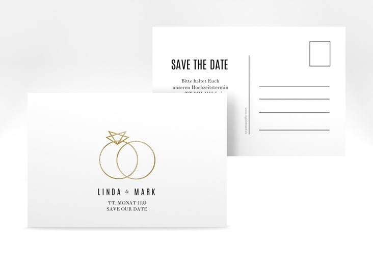 Save the Date-Postkarte Rings A6 Postkarte gold