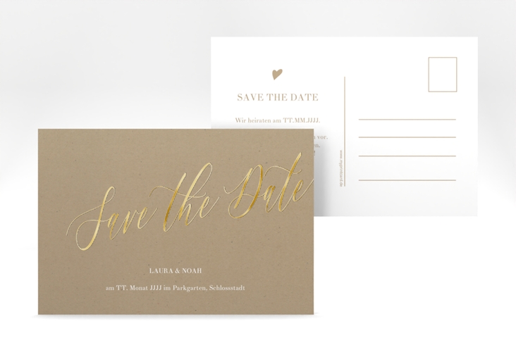 Save the Date-Postkarte Kalligrafie A6 Postkarte gold