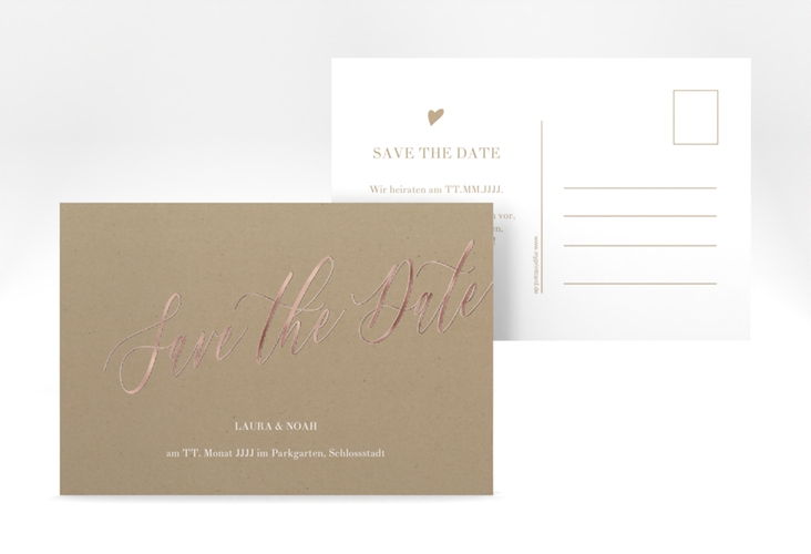 Save the Date-Postkarte Kalligrafie A6 Postkarte rosegold