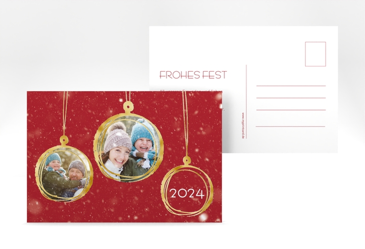 Weihnachtskarte Weihnachtskugel A6 Postkarte gold