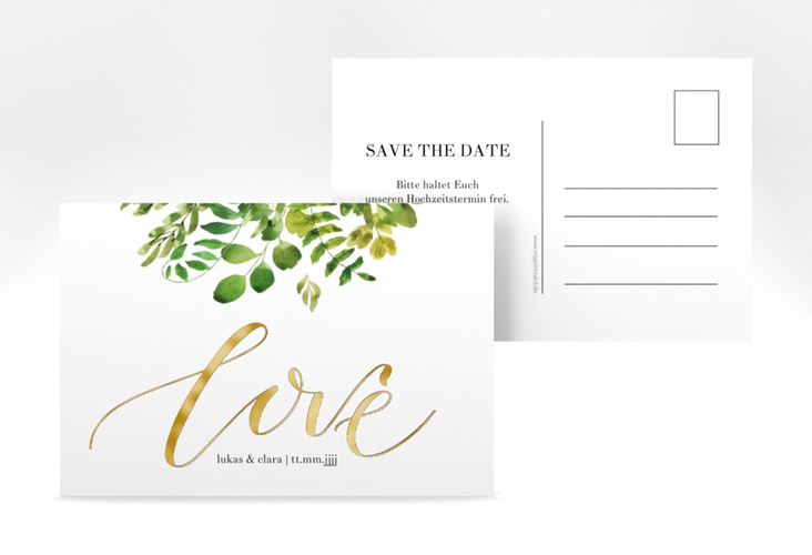 Save the Date-Postkarte Botany A6 Postkarte gold