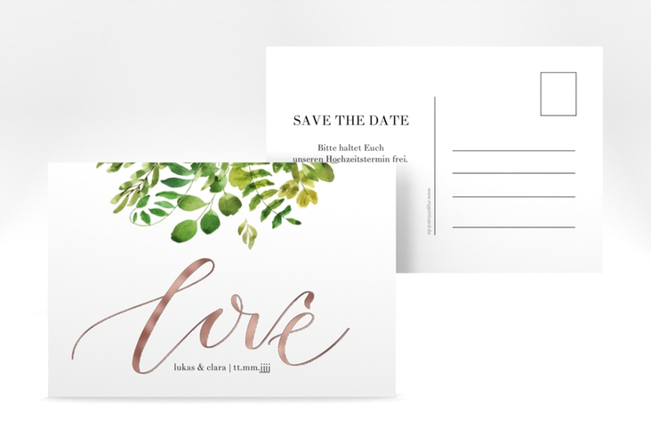 Save the Date-Postkarte Botany A6 Postkarte rosegold