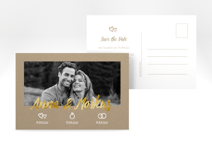 Save the Date-Postkarte Icons A6 Postkarte gold