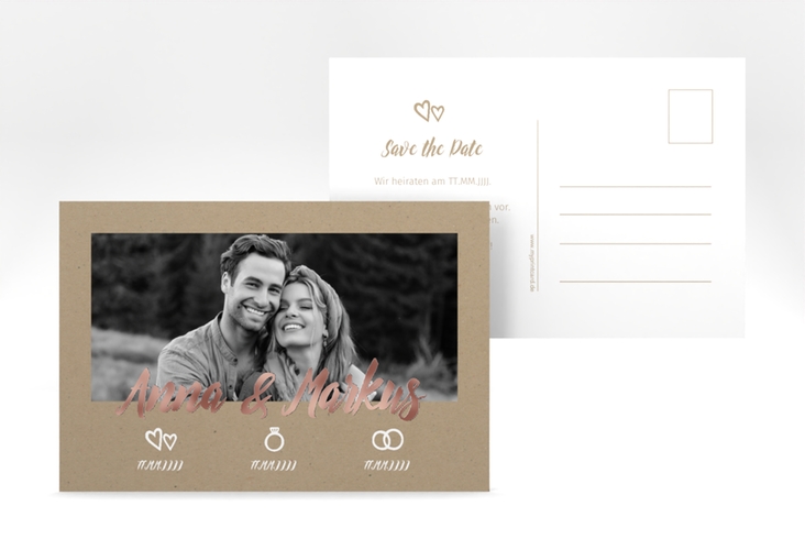 Save the Date-Postkarte Icons A6 Postkarte rosegold