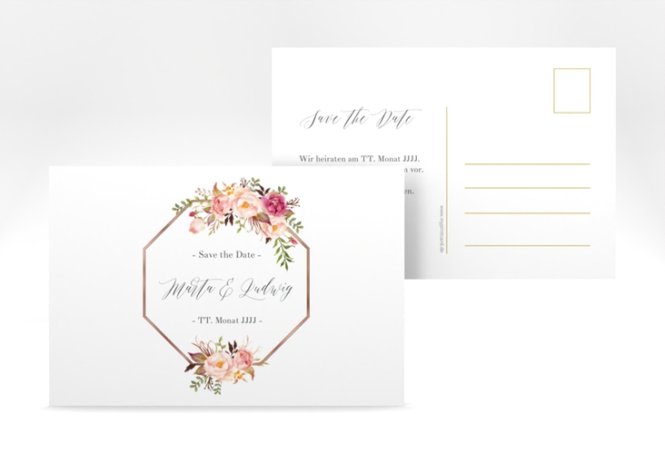 Save the Date-Postkarte Prachtvoll A6 Postkarte rosegold