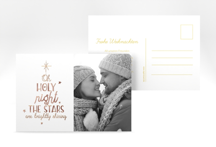 Weihnachtskarte Winterhimmel A6 Postkarte rosegold mit Liedtext und Foto