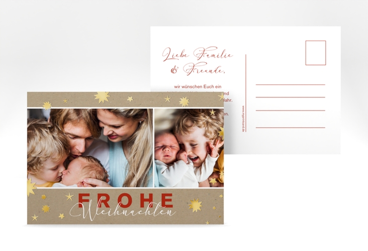 Weihnachtskarte Sternenglanz A6 Postkarte gold