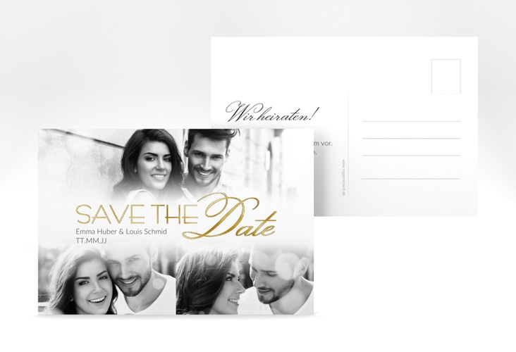 Save the Date-Postkarte Bokeh A6 Postkarte gold