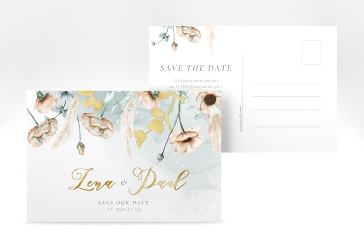 Save the Date-Postkarte Anemone A6 Postkarte gold