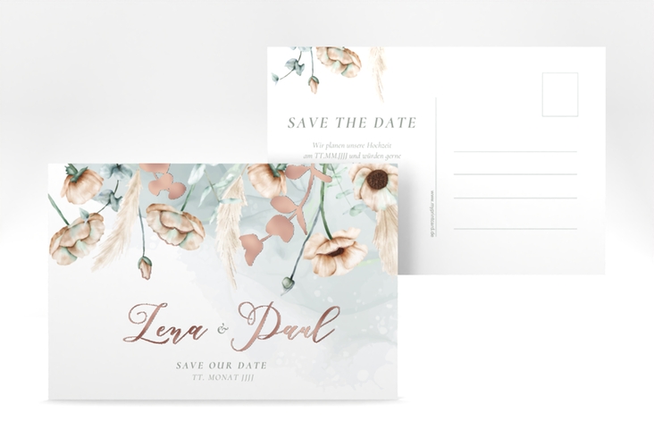 Save the Date-Postkarte Anemone A6 Postkarte rosegold