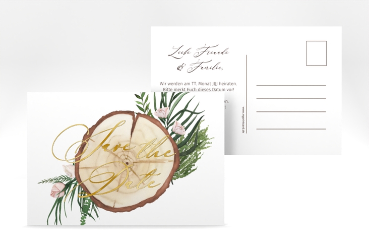 Save the Date-Postkarte Woodland A6 Postkarte gold