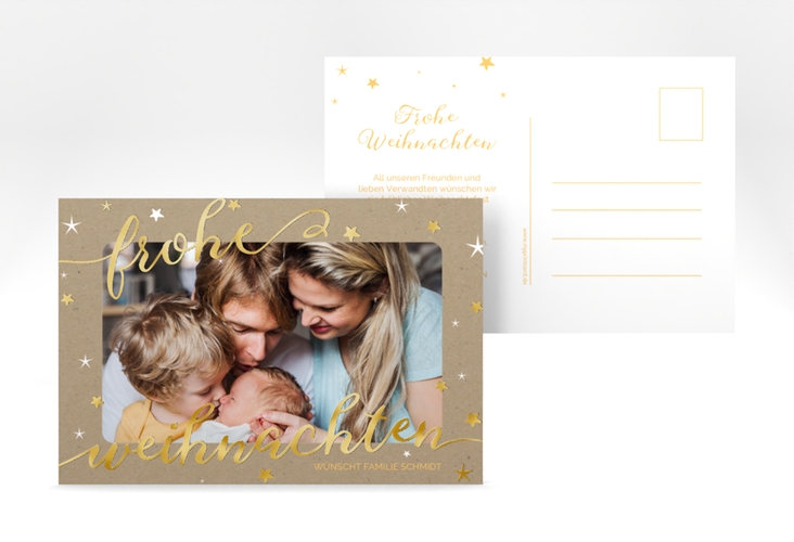 Weihnachtskarte Sternenlicht A6 Postkarte gold mit Foto und Sternen