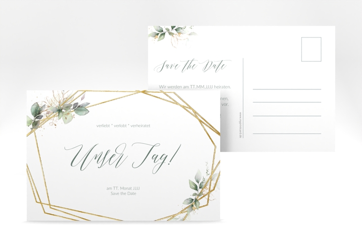 Save the Date-Postkarte Greenish A6 Postkarte gold