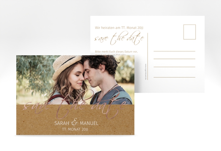 Save the Date-Postkarte Big Picture A6 Postkarte rosegold mit Foto des Brautpaars