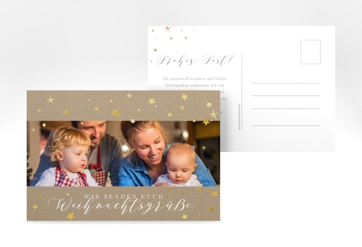 Weihnachtskarte Sternennacht A6 Postkarte gold für Weihnachtsgrüße mit Familienfoto