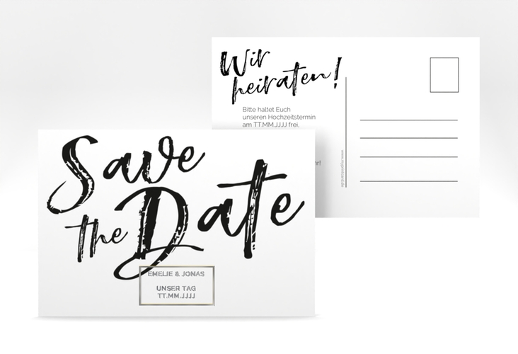 Save the Date-Postkarte Words A6 Postkarte silber