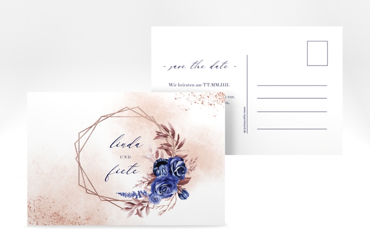 Save the Date-Postkarte Saphir A6 Postkarte rosegold