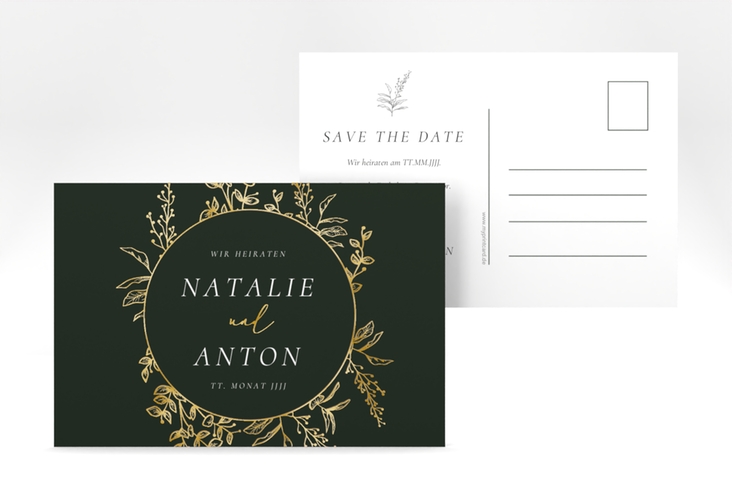 Save the Date-Postkarte Herbs A6 Postkarte gold