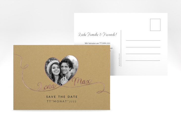 Save the Date-Postkarte Herzensbund A6 Postkarte rosegold