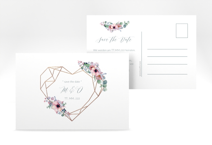 Save the Date-Postkarte Herzgold A6 Postkarte rosegold