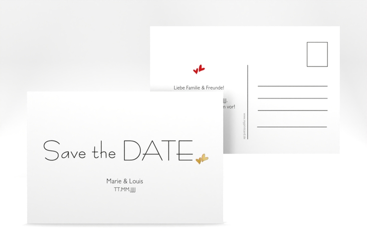 Save the Date-Postkarte Twohearts A6 Postkarte gold