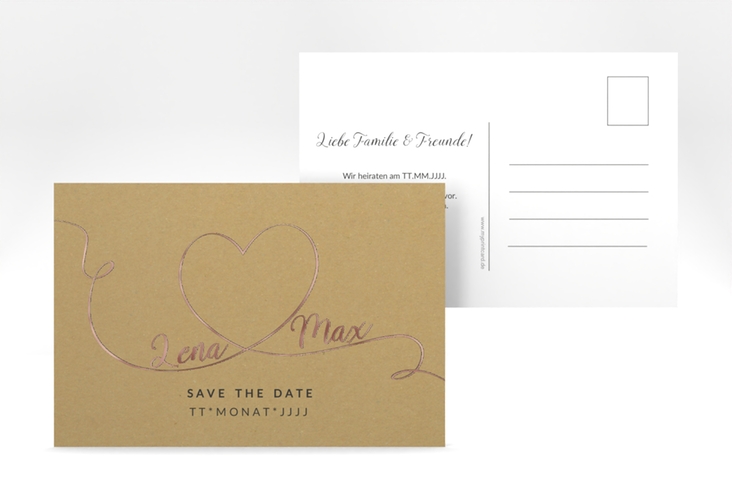 Save the Date-Postkarte Herzensbund A6 Postkarte rosegold