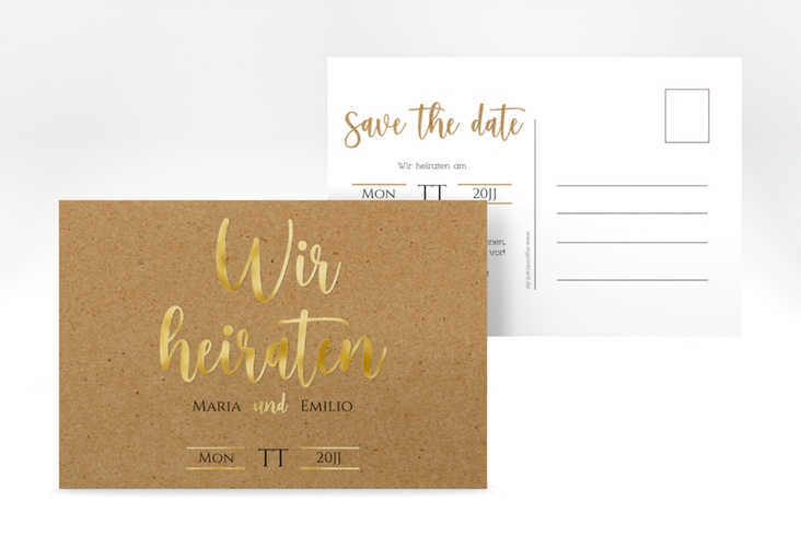 Save the Date-Postkarte Noble A6 Postkarte gold mit elegantem Schriftzug