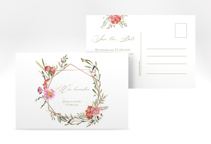 Save the Date-Postkarte Sommergarten A6 Postkarte rosegold