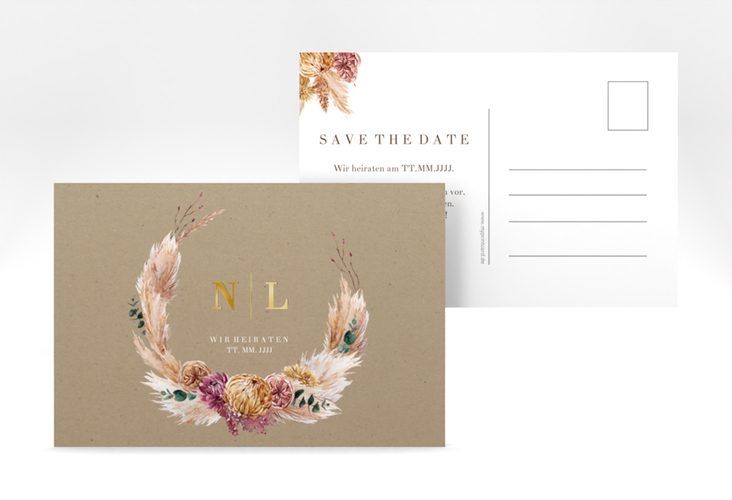 Save the Date-Postkarte Bohochic A6 Postkarte gold