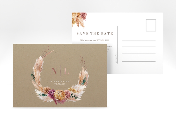 Save the Date-Postkarte Bohochic A6 Postkarte rosegold