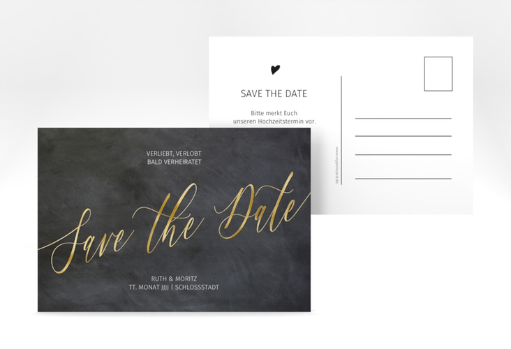 Save the Date-Postkarte Chalkboard A6 Postkarte gold veredelt